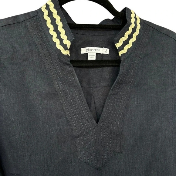 Chico's Women's Linen Rick Rack Trim Tunic Size 16 - from 2023 - Picture 3 of 7